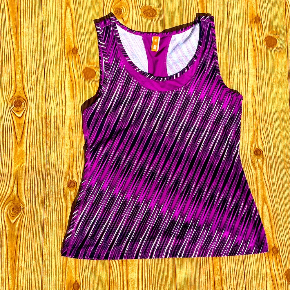 Lucy Women's Workout Sleeveless Abstract Racer back Mesh Tank Top Purple Small.